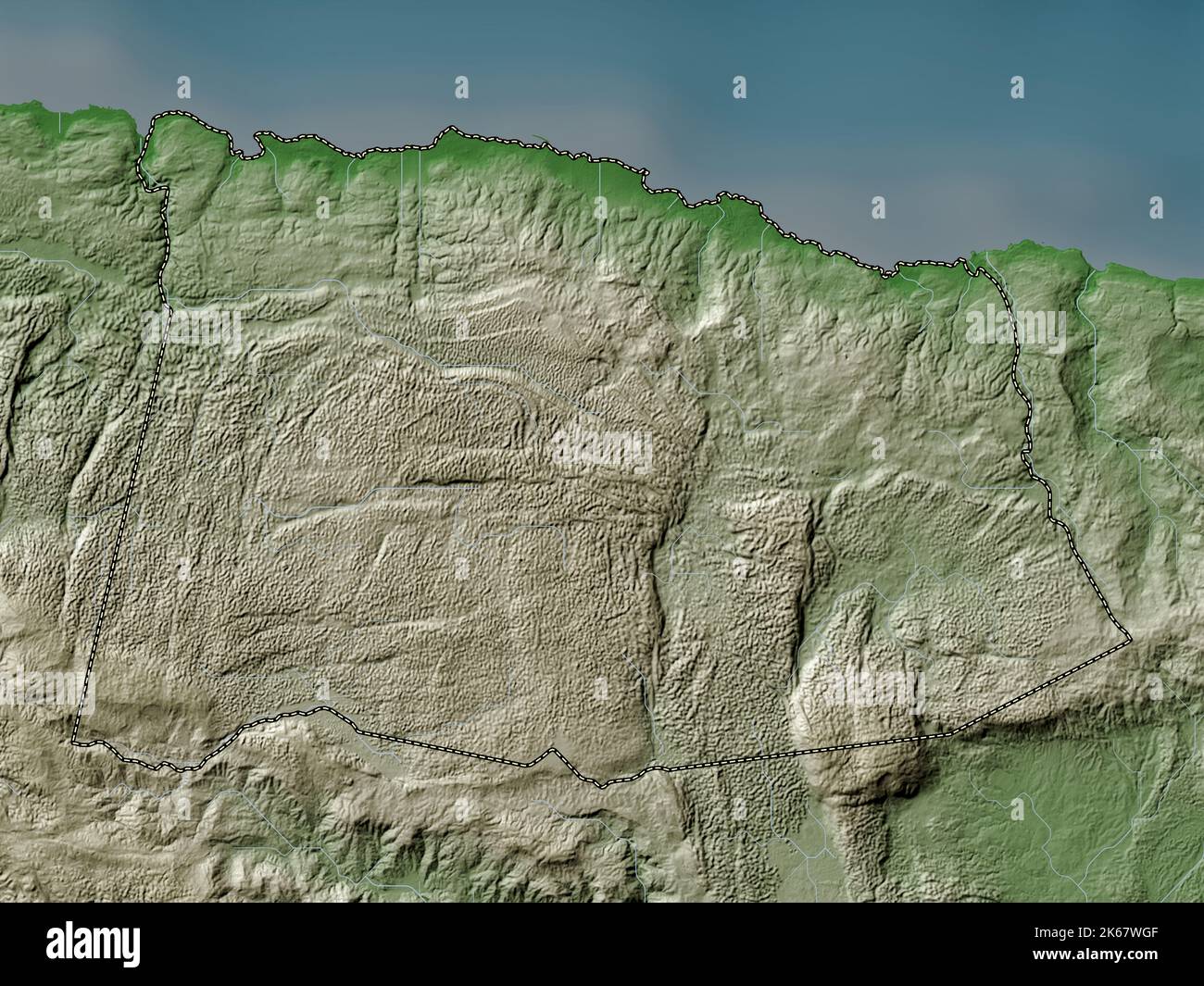 Saint Ann, parish of Jamaica. Elevation map colored in wiki style with