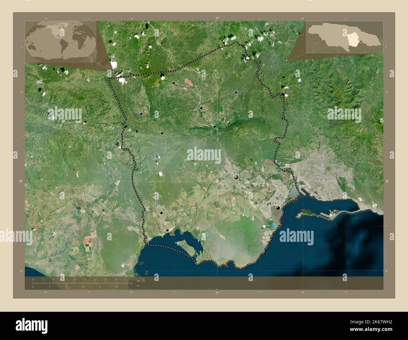 Saint Catherine, parish of Jamaica. High resolution satellite map