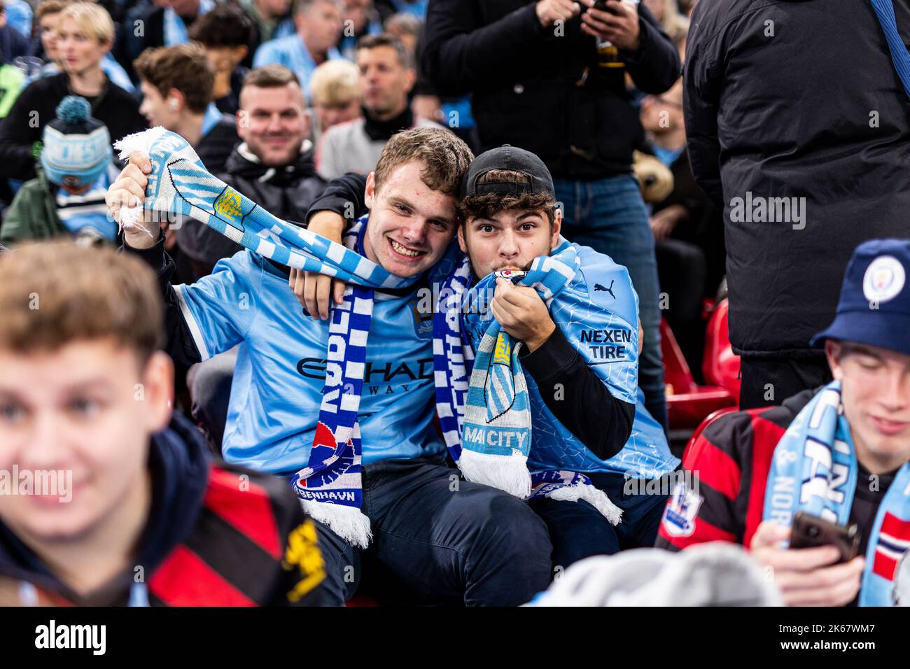 Copenhagen, Denmark. 11th Oct, 2022. Football fans of Manchester City ...