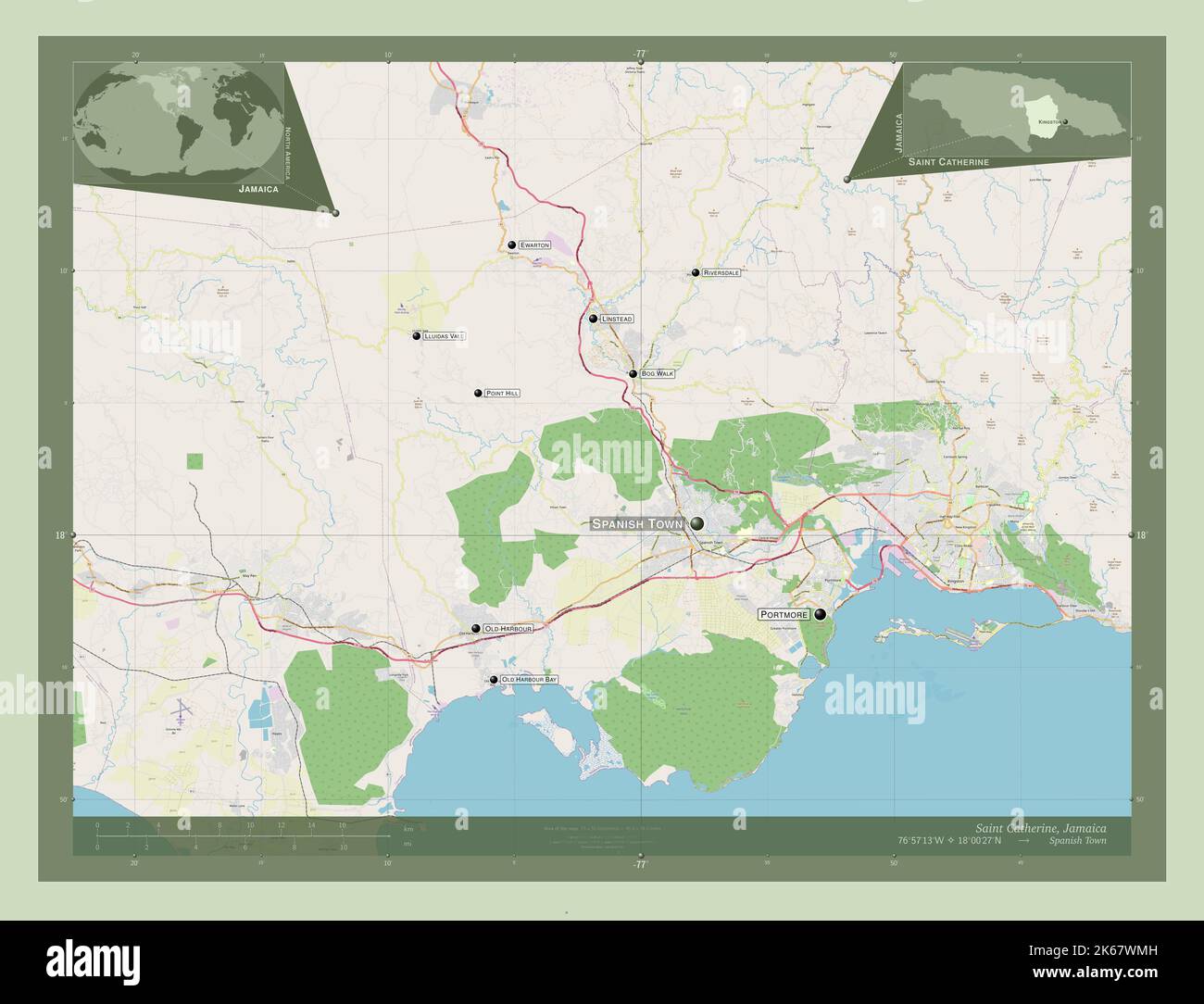 Saint Catherine, parish of Jamaica. Open Street Map. Locations and