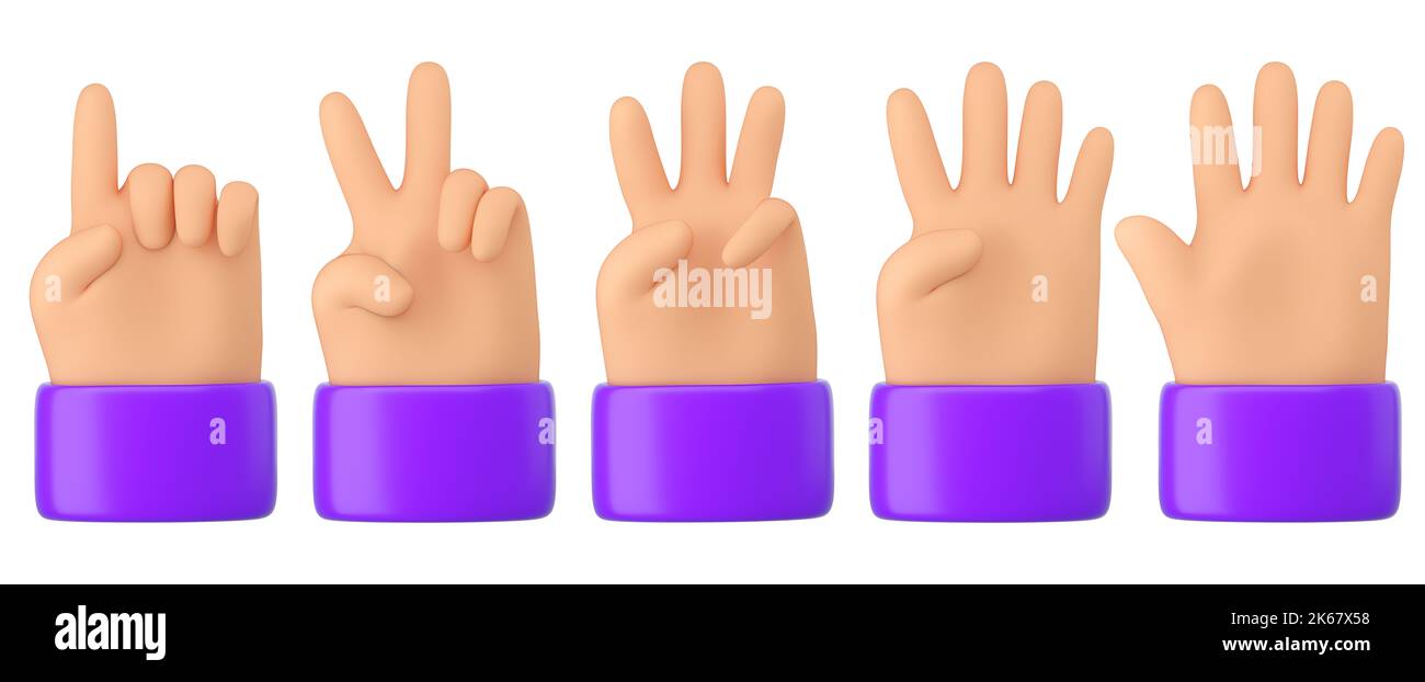 3d Human fingers count. One two three four five. Numbers, counting