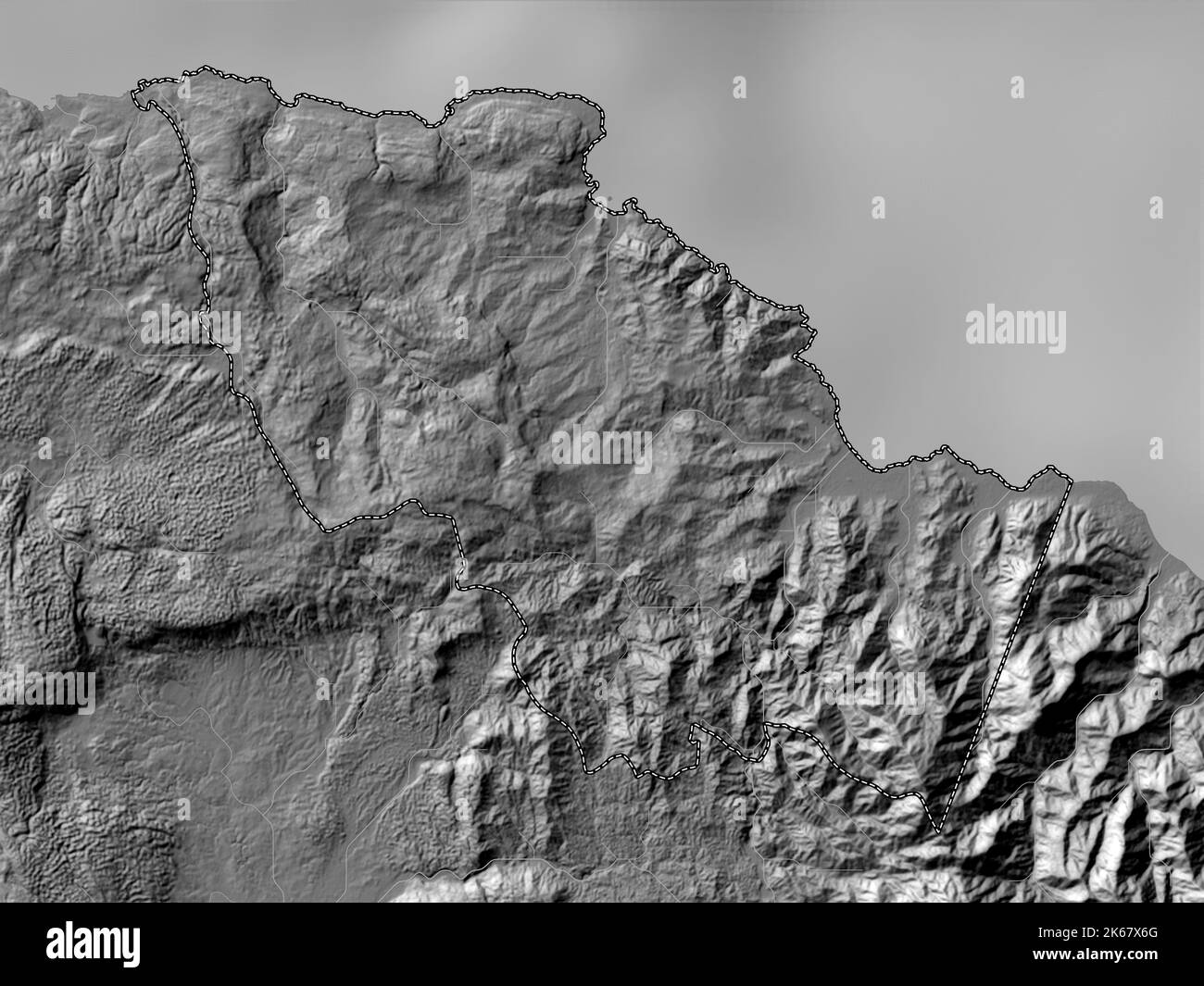 Saint Mary, parish of Jamaica. Bilevel elevation map with lakes and