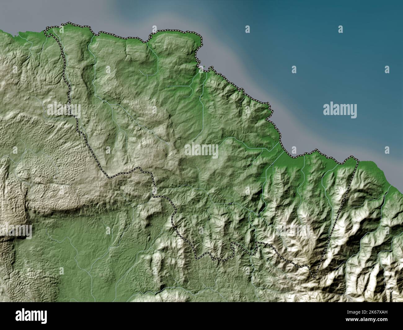 Saint Mary, parish of Jamaica. Elevation map colored in wiki style with
