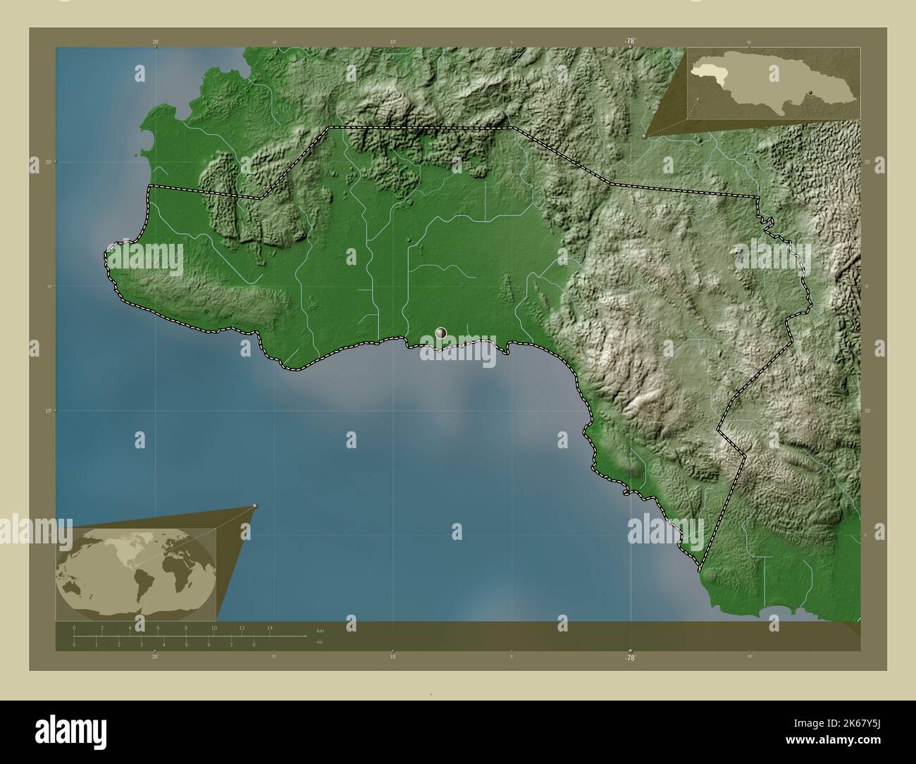 Westmoreland, parish of Jamaica. Elevation map colored in wiki style