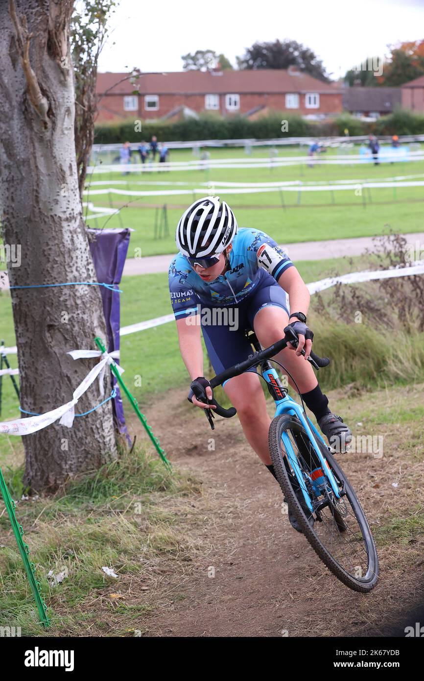 09.10.2022   Derby, England. Cyclocross.                   Lotta Mansfield (Montezuma's Race Team) on her way to finishing 9th in the British Cycling Womens Cyclocross Nation Championship round 2 (Derby) held at the Moorways Sports Village, Derby.  © Phil Hutchinson Stock Photo