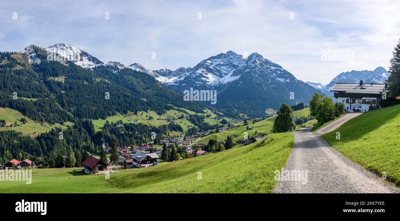 Beautiful view to Hirschegg in the Kleinwalsertal Stock Photo