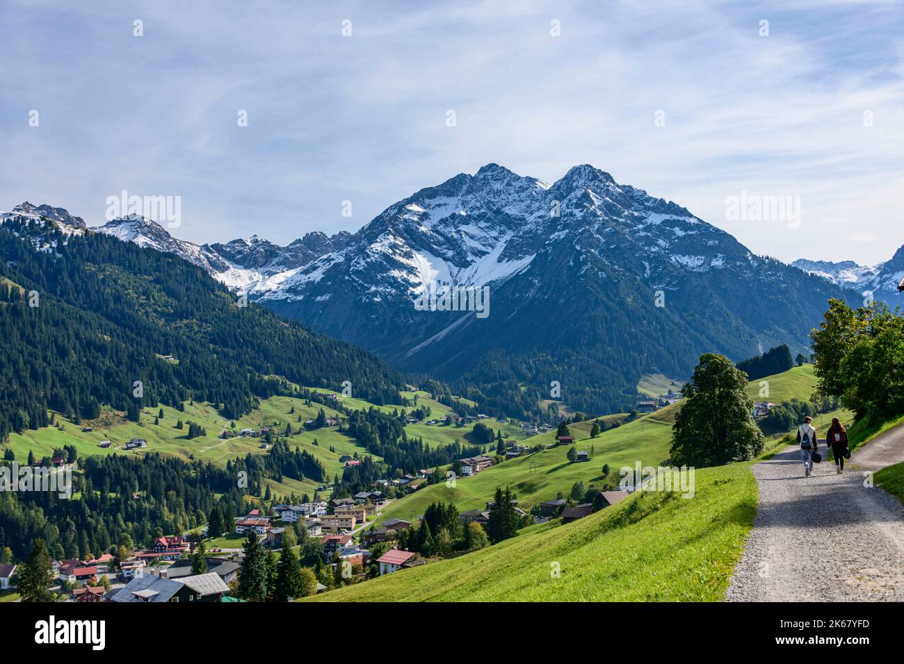 Beautiful view to Hirschegg in the Kleinwalsertal Stock Photo