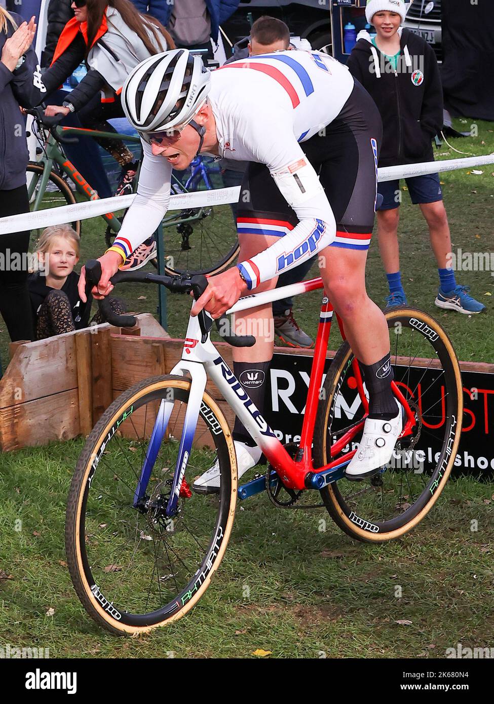 09.10.2022   Derby, England. Cyclocross.                   Thomas Mein  (Hope Factory Racing)n on his way to 2nd place during the British Cycling Mens Cyclocross Nation Championship round 2 (Derby) held at the Moorways Sports Village, Derby.  © Phil Hutchinson Stock Photo
