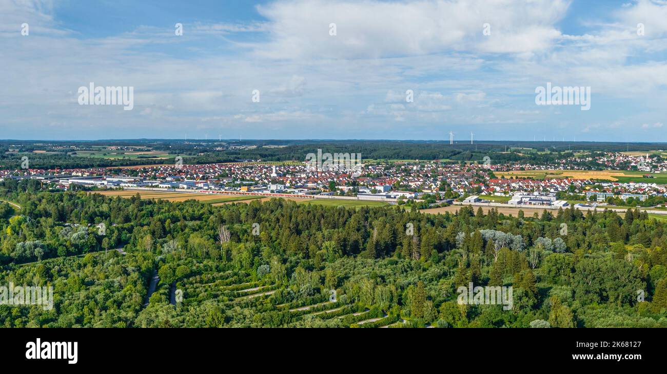 Aerial view to the region around the Lech and Weitmannsee near Augsburg Stock Photo