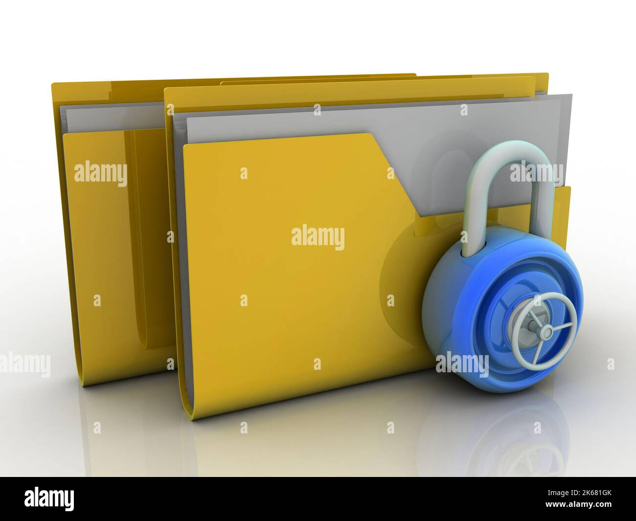 3D rendering Yellow folder and lock. Data security concept Stock Photo