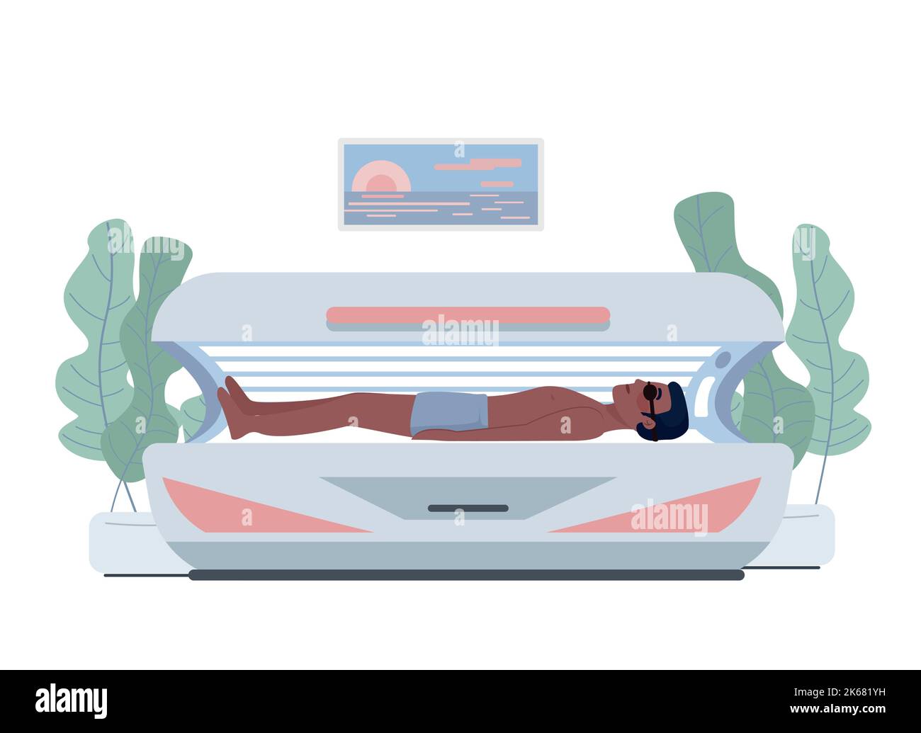 Indoor tanning 2D vector isolated illustration Stock Vector