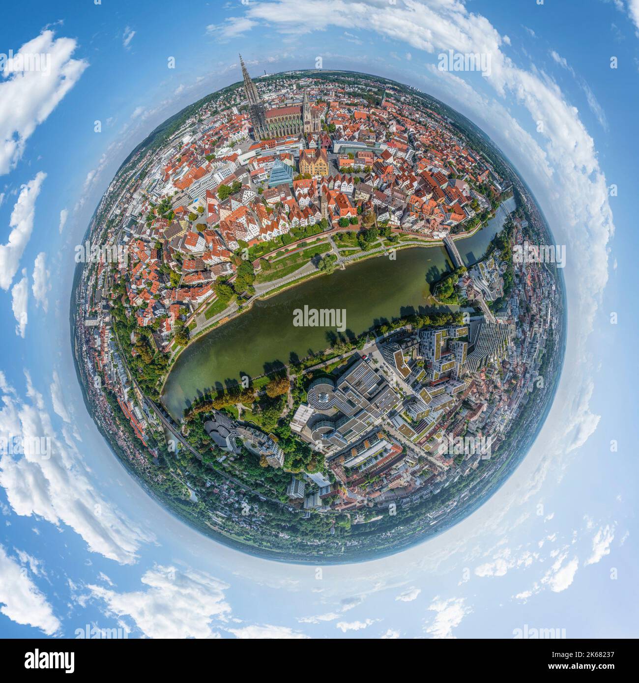 The twin cities of Ulm and Neu Ulm from above Stock Photo