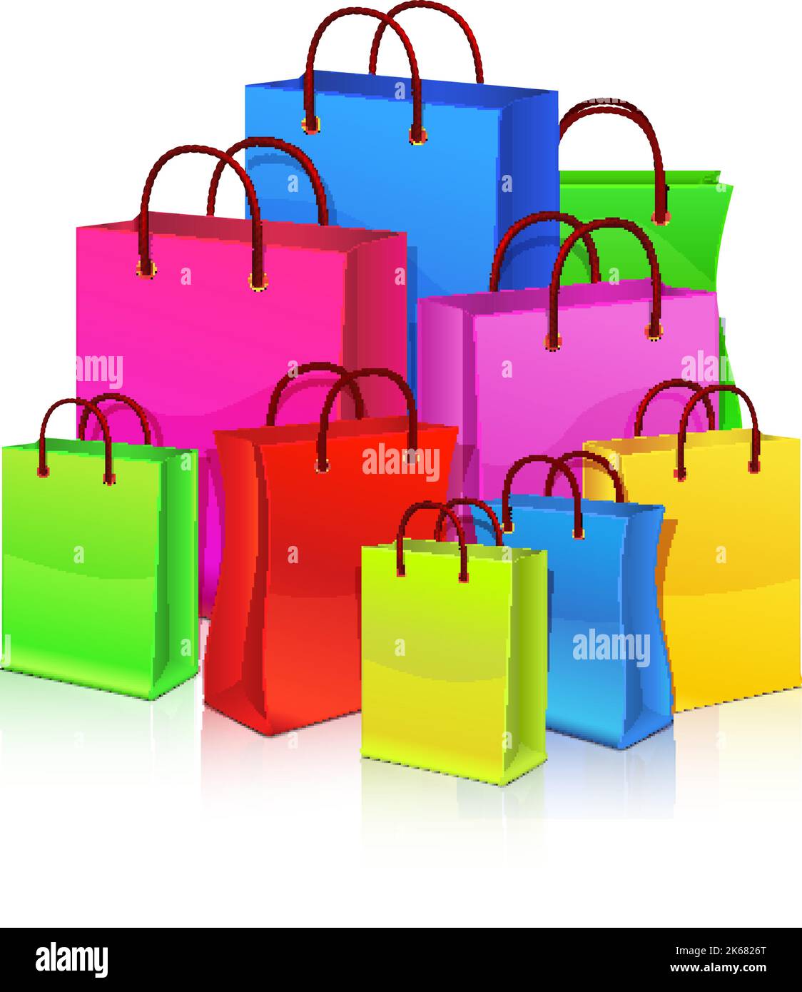 Color shopping bags pile. Sale purchase packages Stock Vector