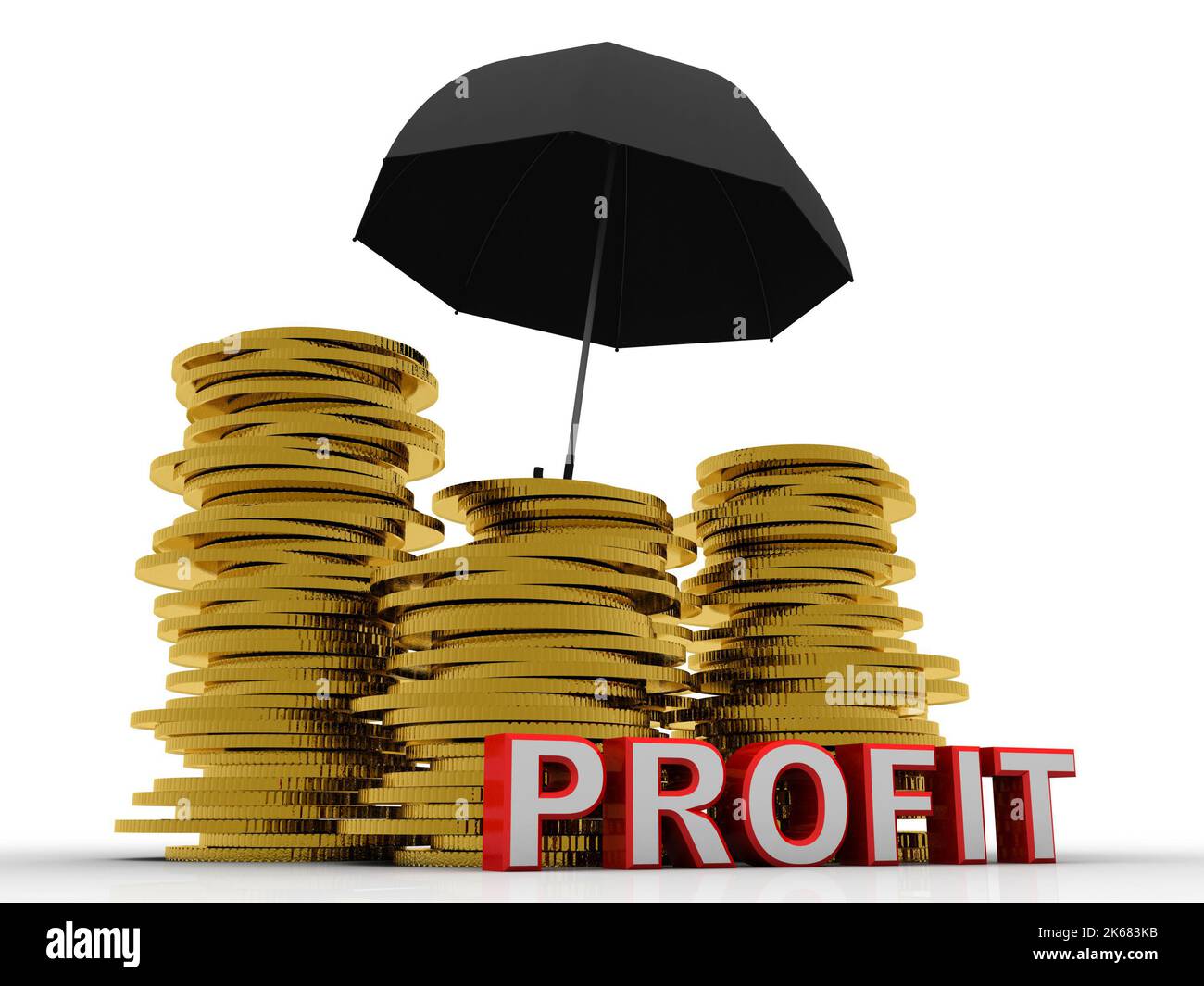 3d rendering Gold coins protection umbrella Stock Photo - Alamy