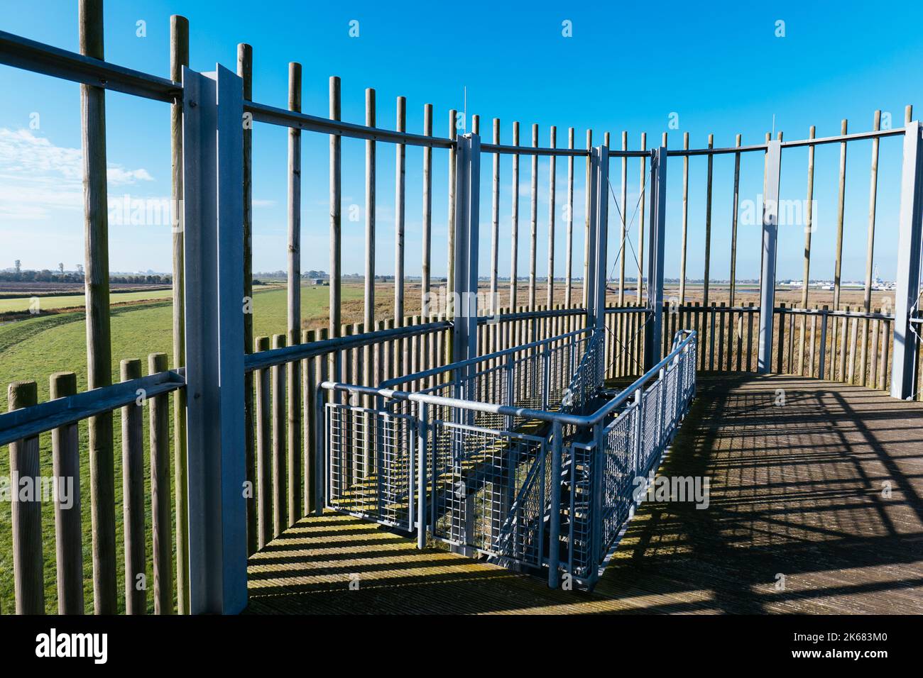 Observation tower on the edge of the Tidepolder in the Lune Plate nature reserve near Bremerhaven Stock Photo