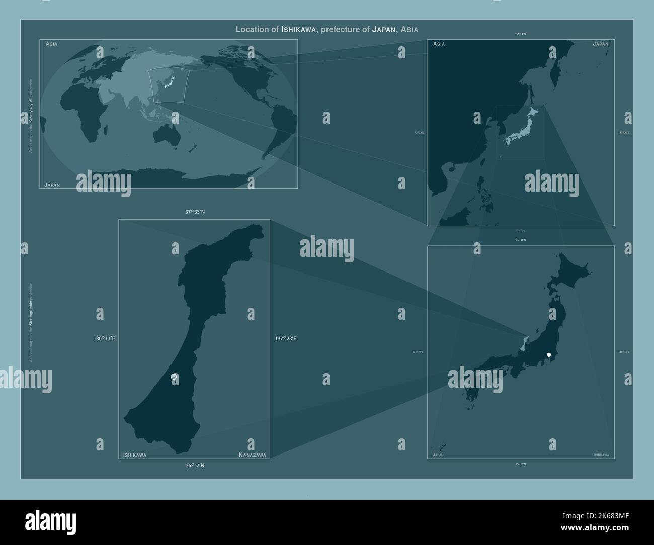 Ishikawa, prefecture of Japan. Diagram showing the location of the
