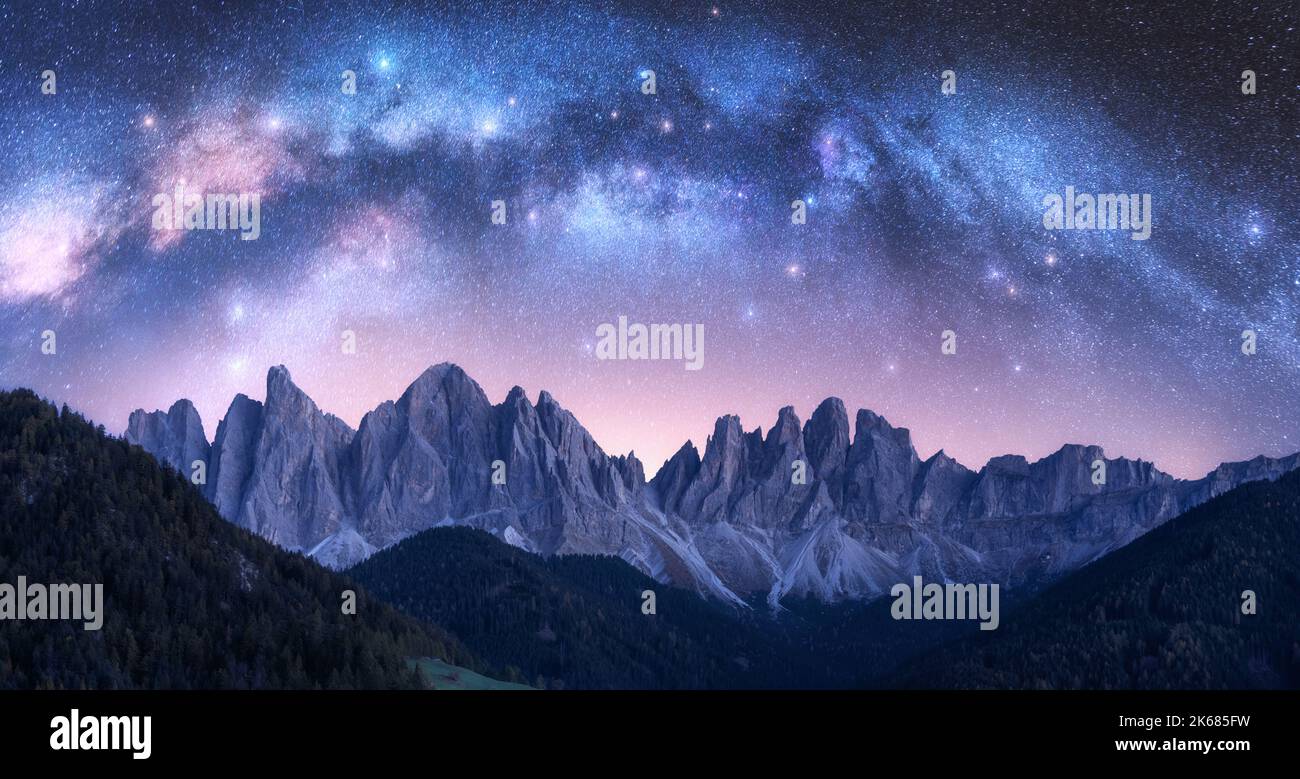 Acrhed Milky Way over beautifull rocks at starry night in summer Stock Photo