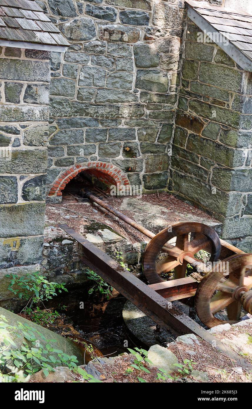 water turning mill wheel, motion, stone structure, antique, industry ...