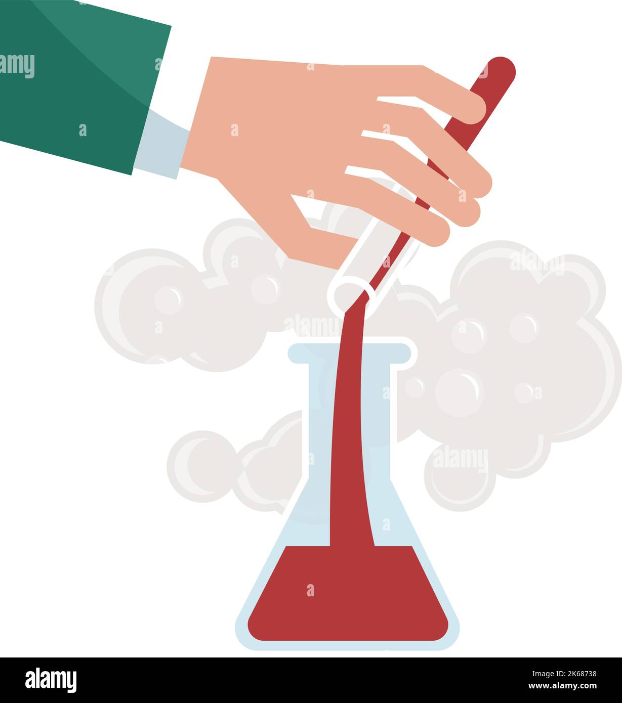 Blood test icon. Chemical expirement. Red liquid in lab glass Stock