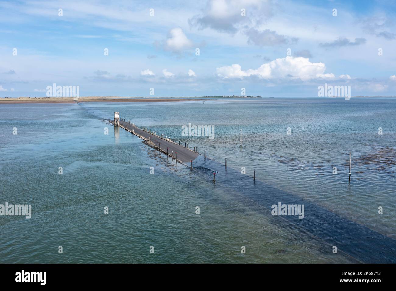 holy island causeway and refuge approaching high tide daytime no people Stock Photo