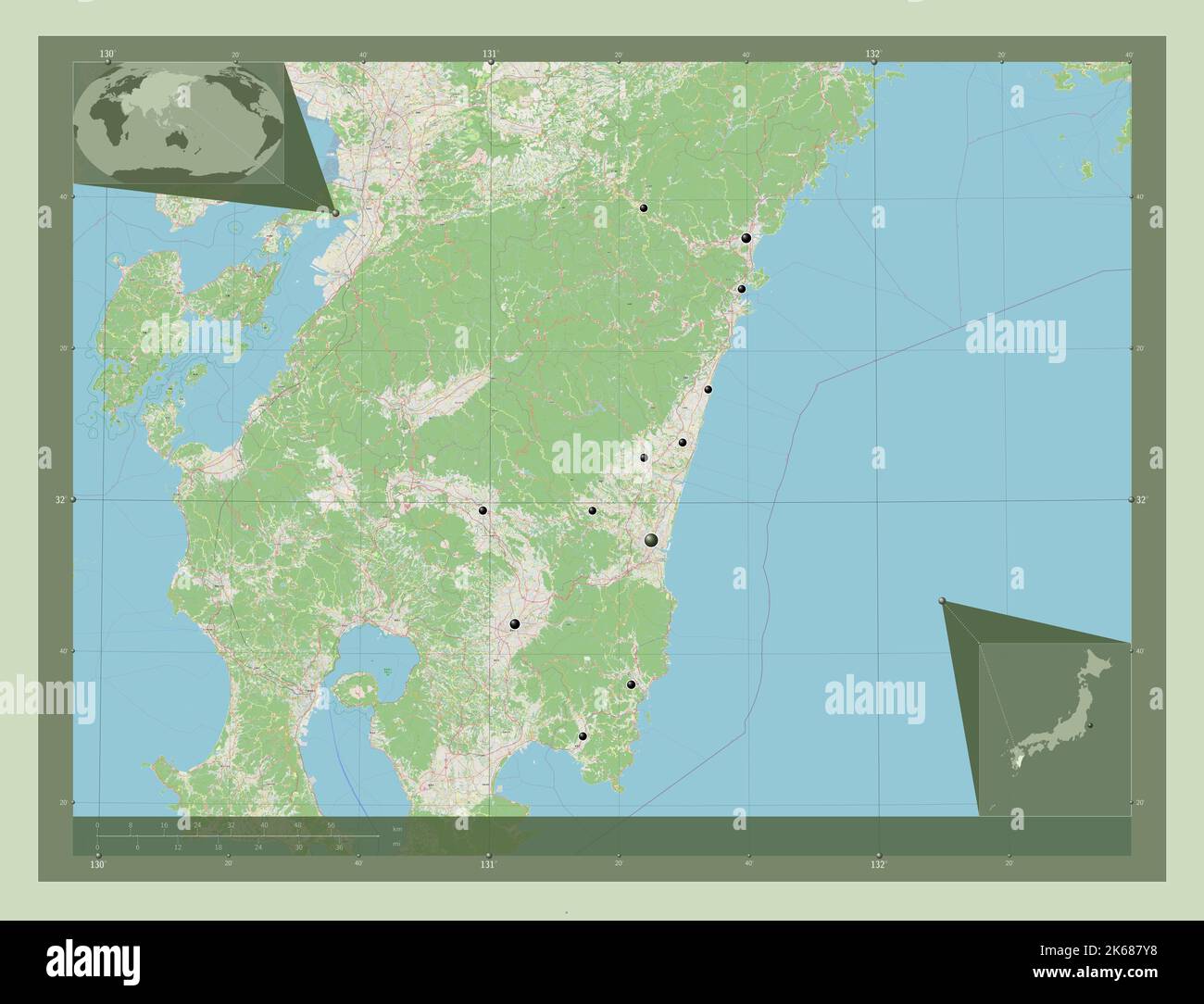 Miyazaki Prefecture Of Japan Open Street Map Locations Of Major