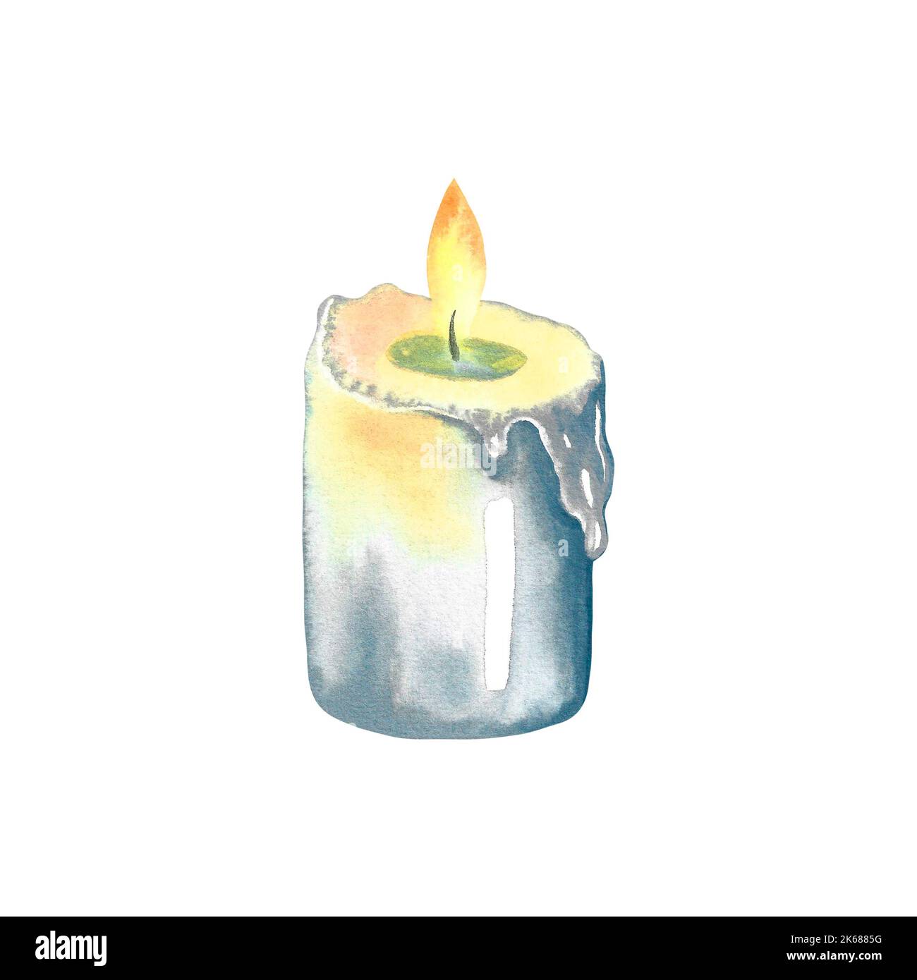Burning candle. Watercolor illustration. Isolate. For composition