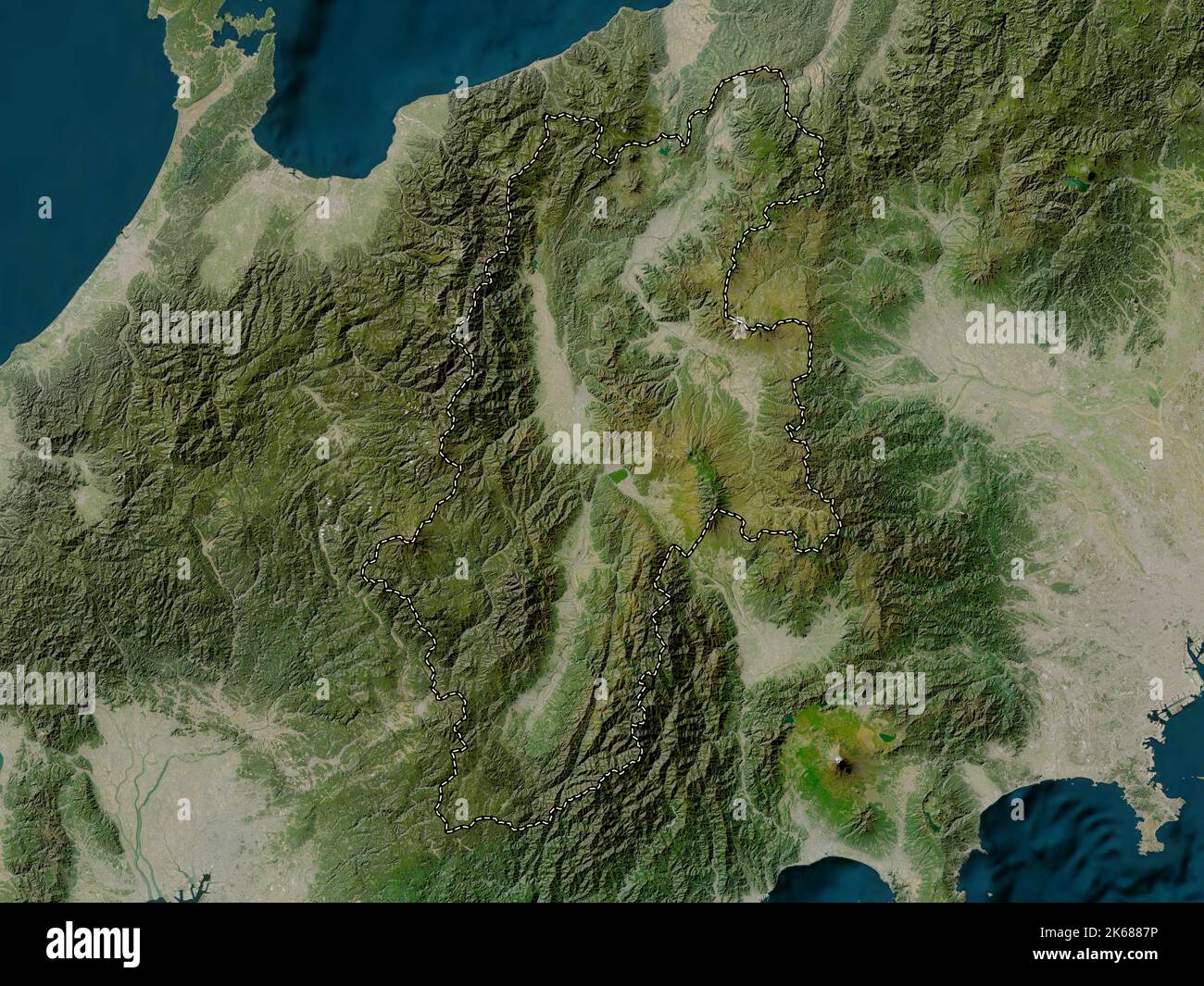 Nagano, prefecture of Japan. Low resolution satellite map Stock Photo