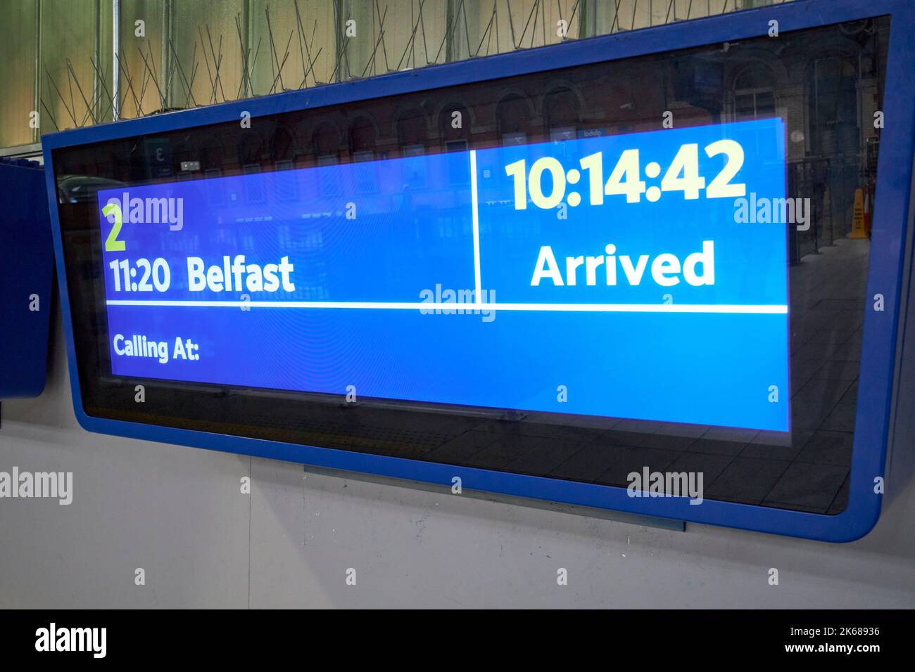 enterprise belfast dublin train service arrival board at connolly train