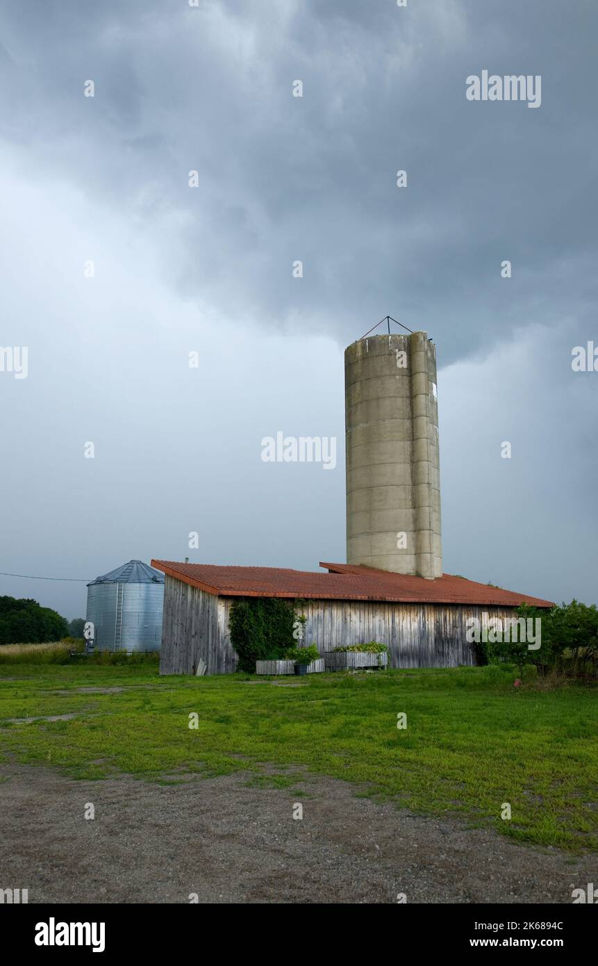 Old Farm Silo with Stormy Sky Vertical Stock Photo Alamy