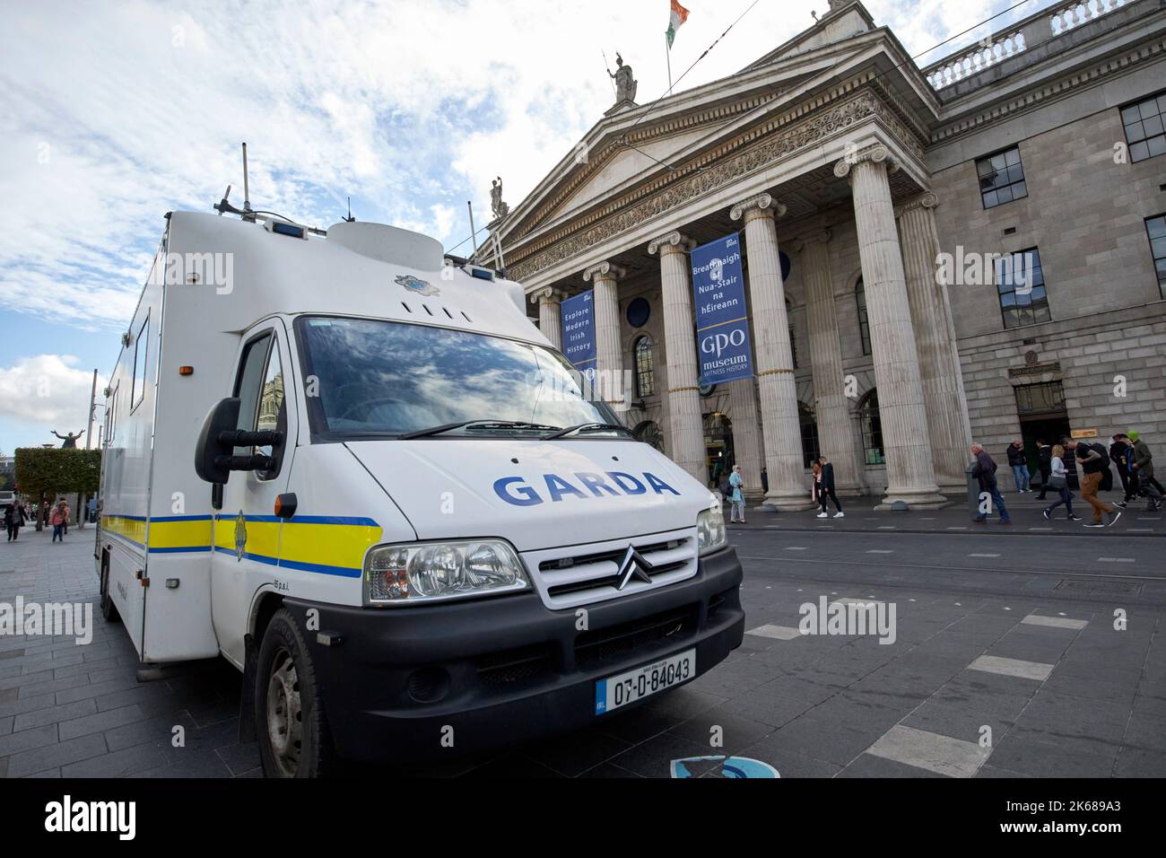 garda prison custody van parked in the middle of oconnell street outside the gpo dublin republic of ireland Stock Photo