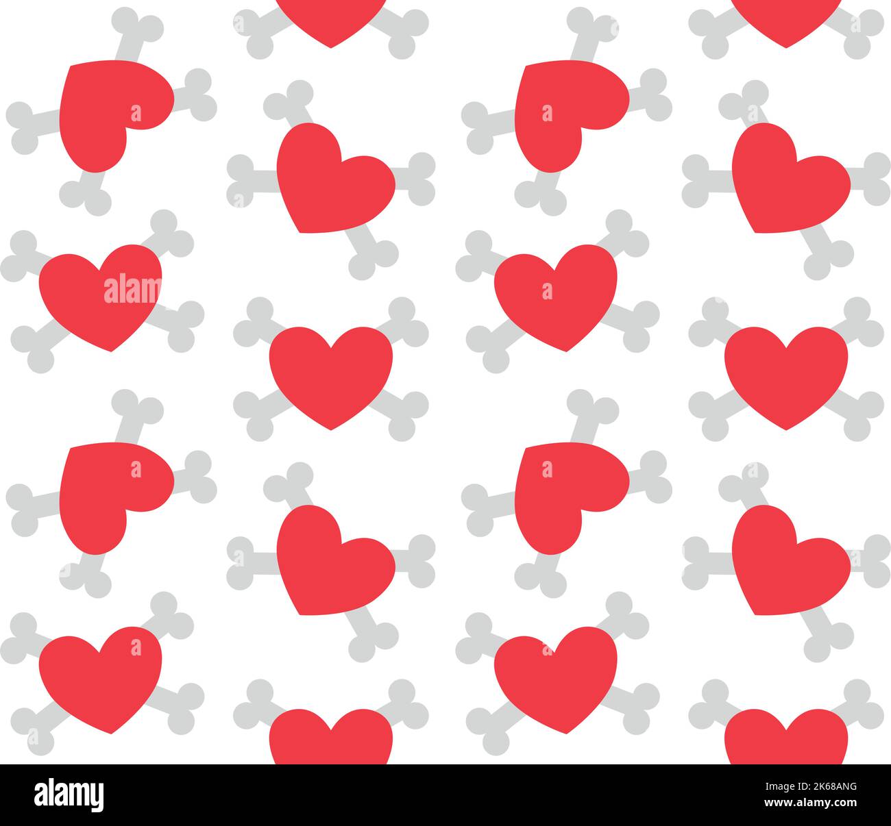 Vector seamless pattern of heart with crossed bone Stock Vector