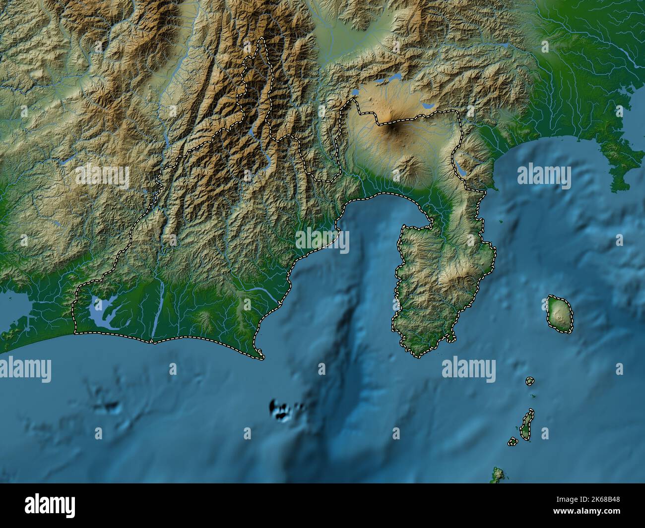 Shizuoka, prefecture of Japan. Colored elevation map with lakes and rivers Stock Photo Alamy