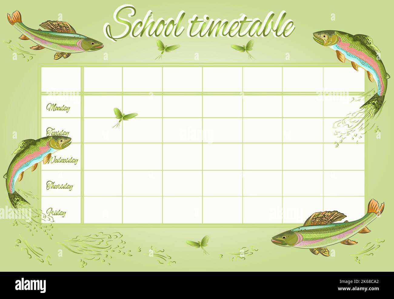 School timetable with rainbow trout vector Stock Vector