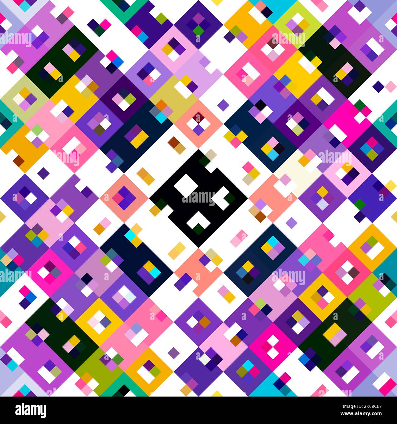 Kaleidoscopic geo pixel pattern. Playful fun pink wallpaper. Colorful ...