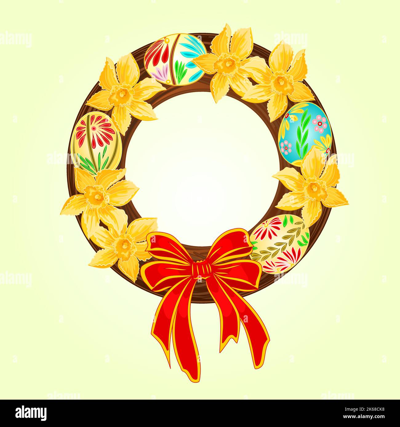 Easter wreath with easter eggs and Daffodil vector Stock Vector