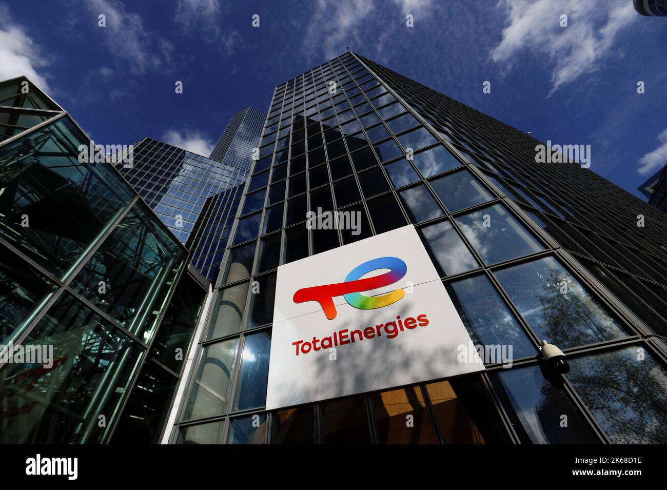 The logo of French oil and gas company TotalEnergies is seen at the