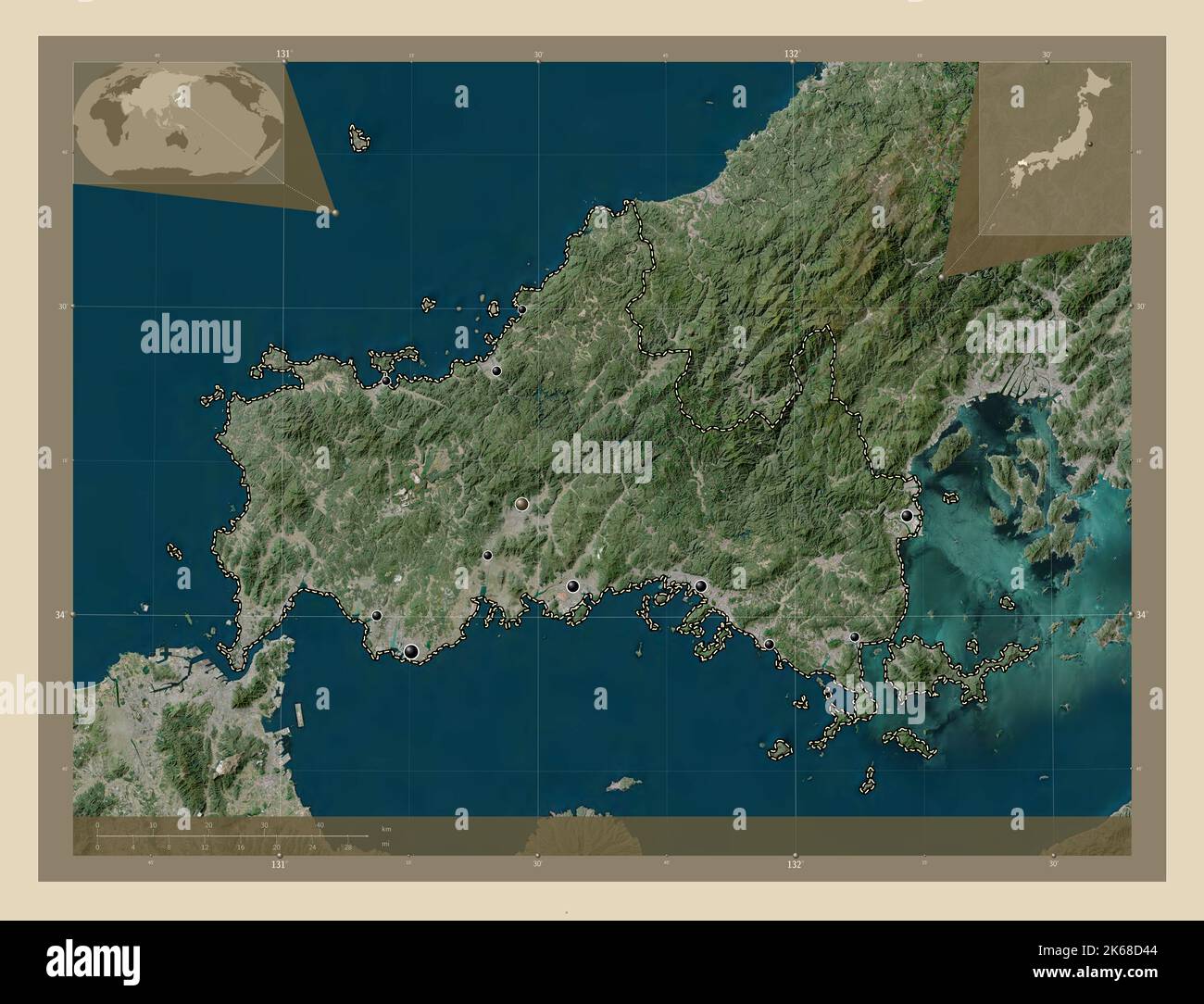 Yamaguchi, prefecture of Japan. High resolution satellite map
