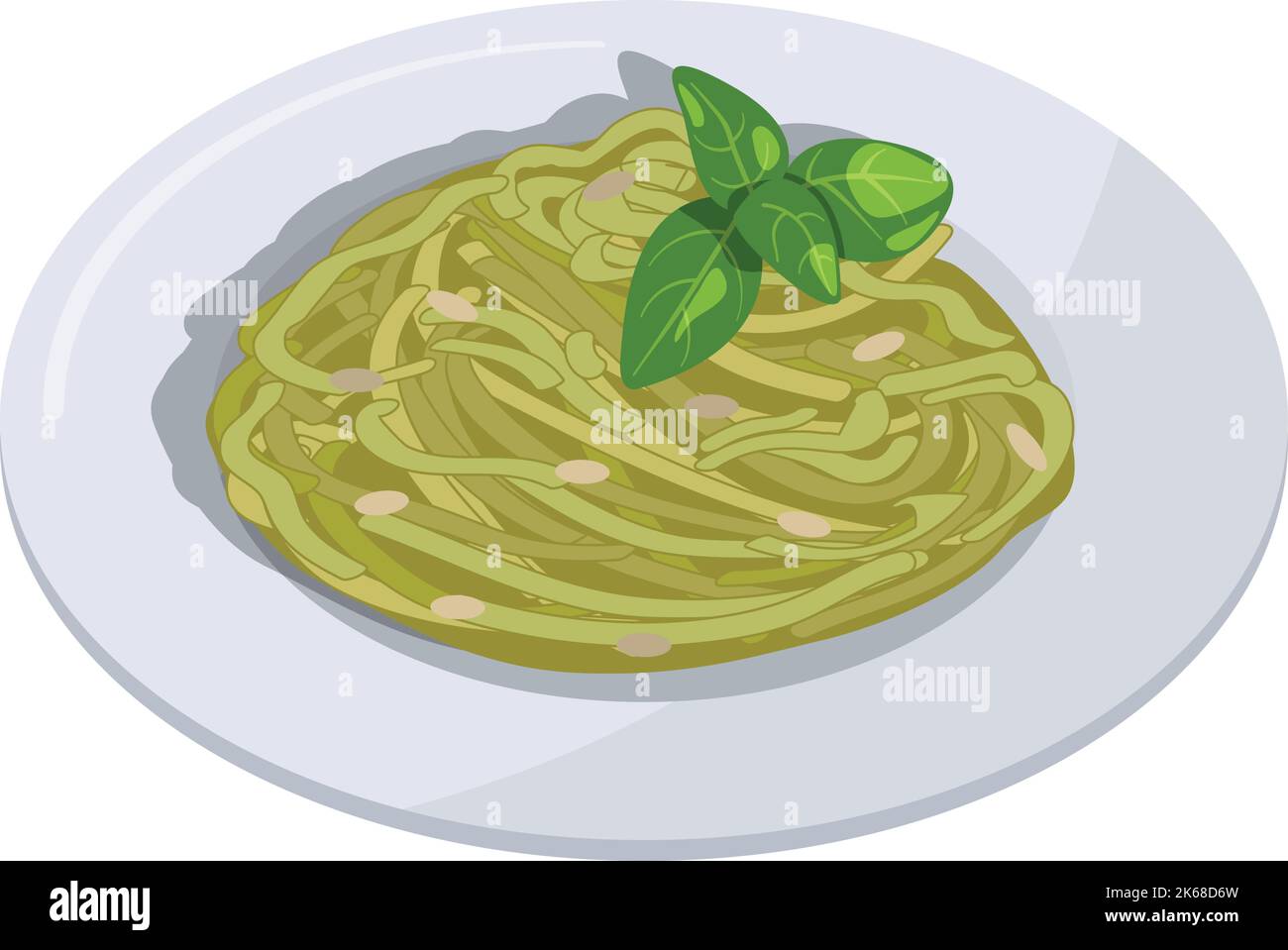 Pesto pasta plate. Fresh tasty food icon Stock Vector