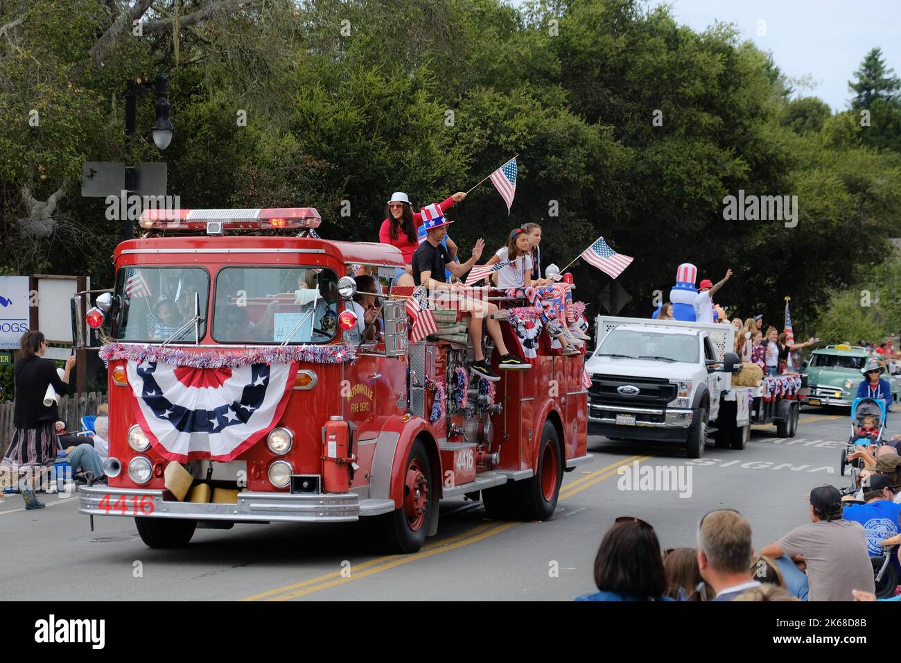 A fire truck of the Watsonville fire department 4416, decorated with