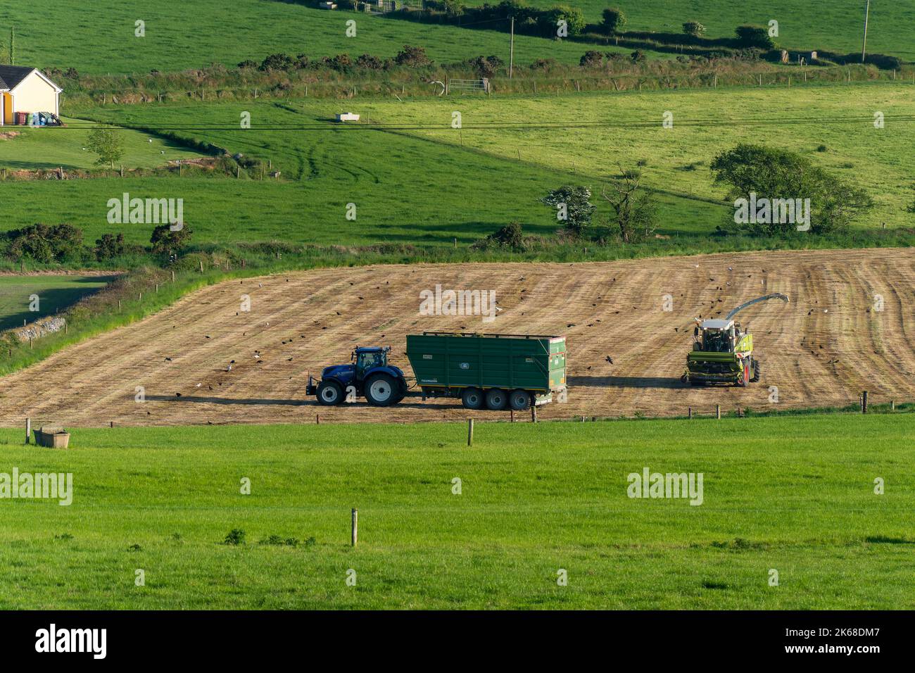 County Cork, Ireland, May 28. 2022. A tractor with a large trailer and