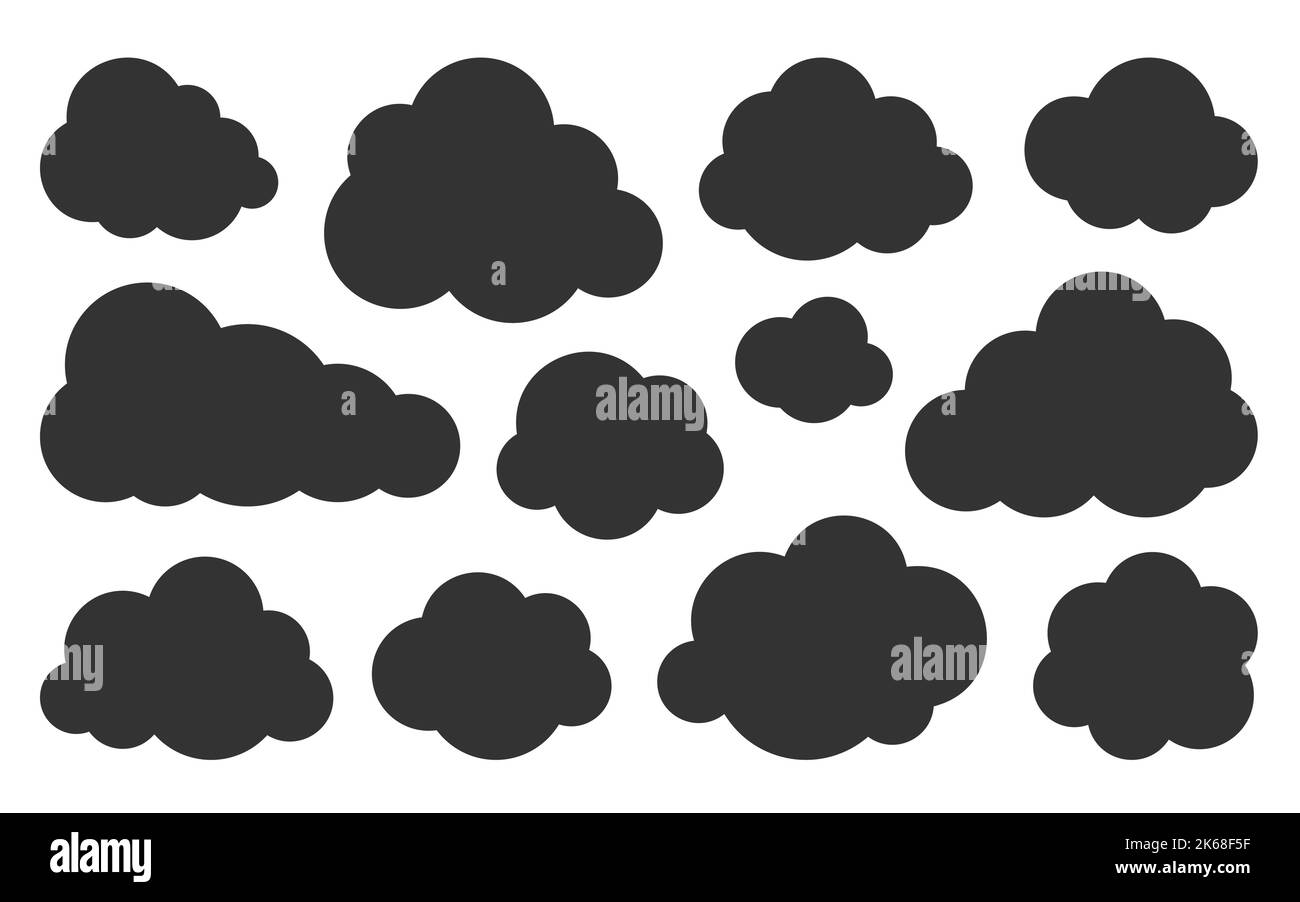 Clouds black silhouette icon set glyph vector symbol of weather
