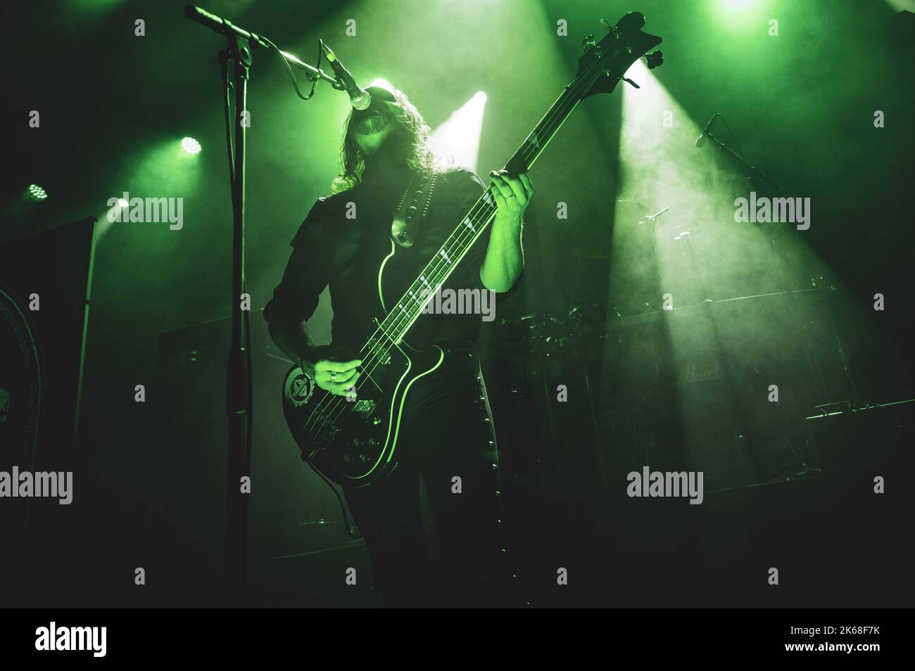 Copenhagen, Denmark. 05th, October 2022. The Swedish death metal band Tribulation performs a live concert at Amager Bio in Copenhagen. Here vocalist and bass player Johannes Andersson is seen live on stage. (Photo credit: Gonzales Photo - Nikolaj Bransholm). Stock Photo