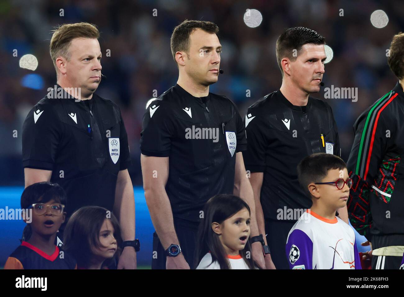 NAPELS, ITALY - OCTOBER 12: Assistant referee Stefan Lupp GER, Referee Felix Zwayer GER, Assistant referee Marco Achmüller GER during the Group A - UEFA Champions League match between Napoli and Ajax at the Stadio Diego Armando Maradona on October 12, 2022 in Napels, Italy (Photo by Ben Gal/Orange Pictures) Credit: Orange Pics BV/Alamy Live News Stock Photo