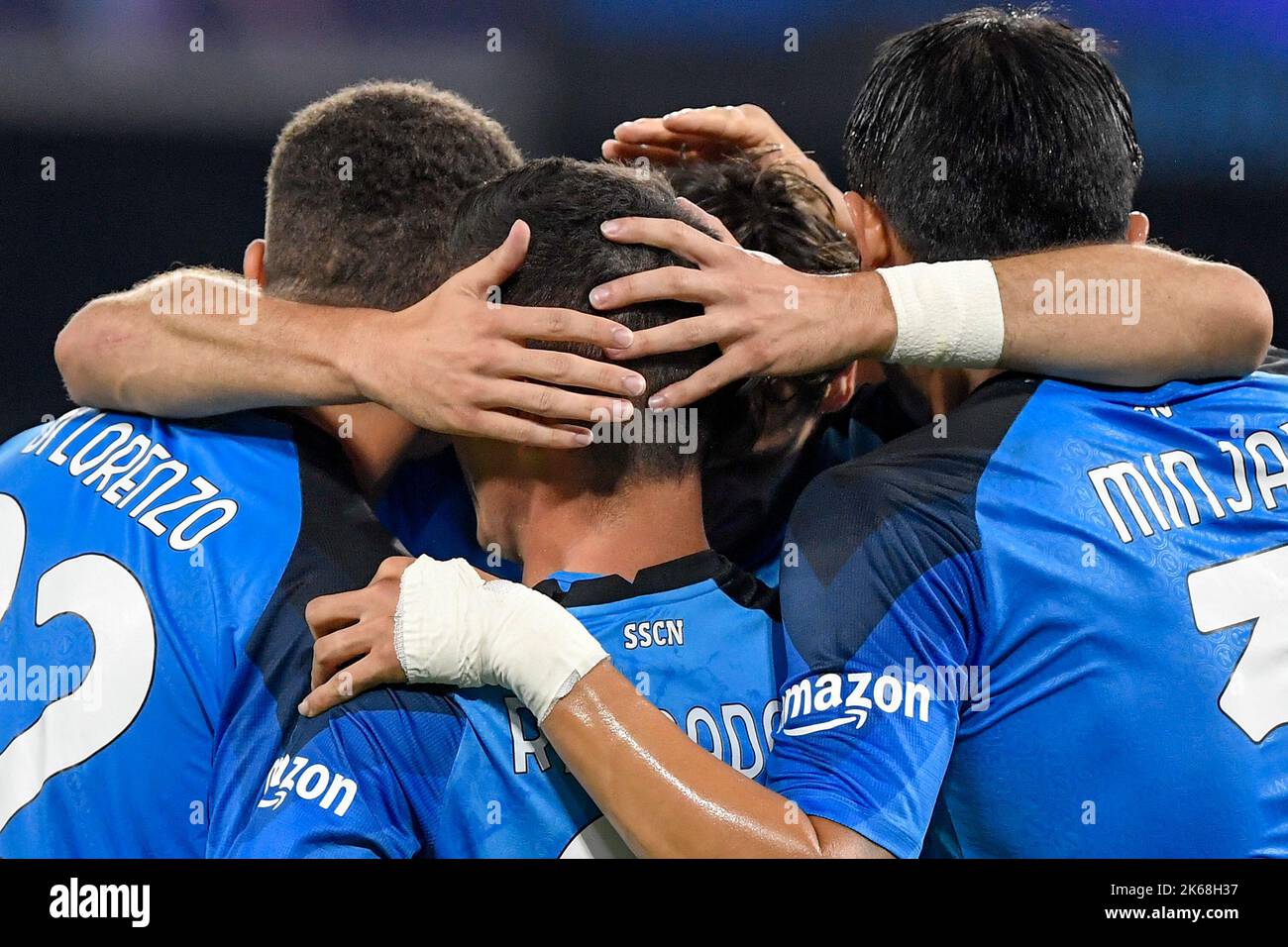 Napoli, Italy. 12th Oct, 2022. Giacomo Raspadori of SSC Napoli celebrates with team mates after scoring the goal of 2-0 during the Champions League Group A football match between SSC Napoli and AFC Ajax at Diego Armando Maradona stadium in Napoli (Italy), October 12th, 2022. Photo Andrea Staccioli/Insidefoto Credit: Insidefoto di andrea staccioli/Alamy Live News Stock Photo