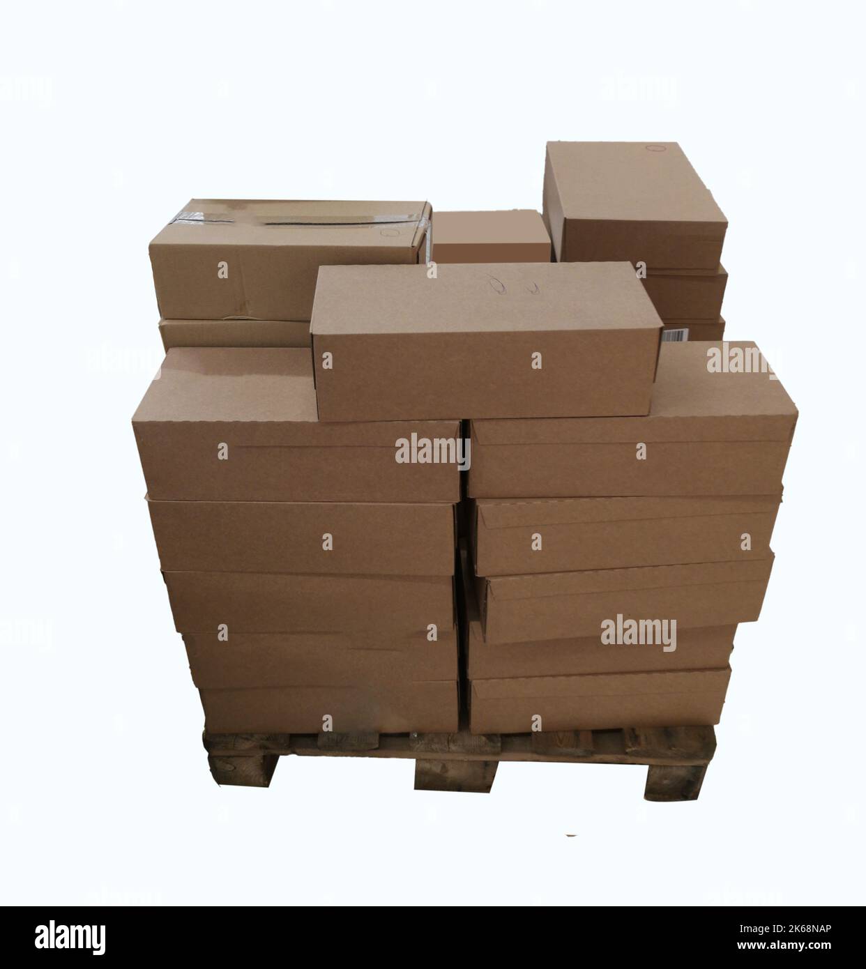 wooden pallet full of cardboard packages Stock Photo