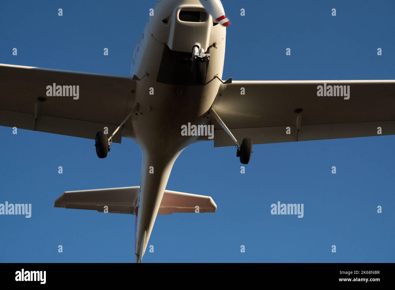 Singlepropeller plane landing from a nosedown view Stock Photo Alamy