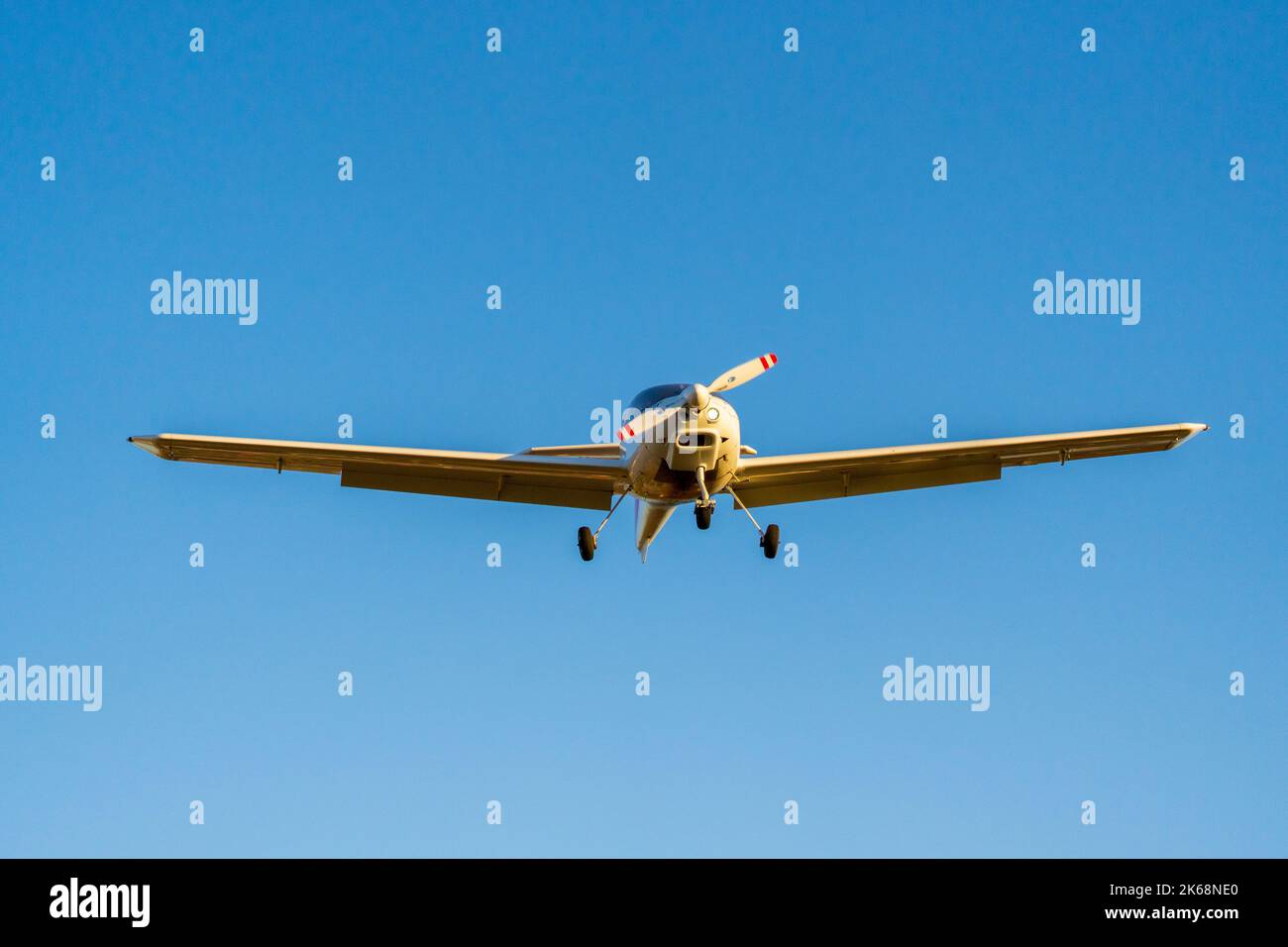 Singlepropeller plane landing from a front view Stock Photo Alamy