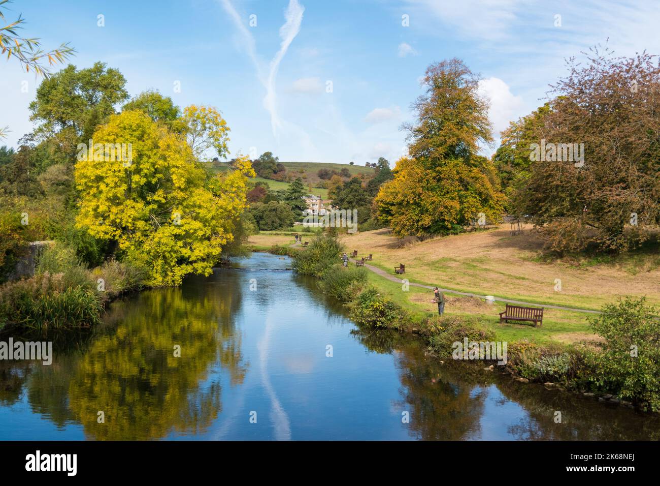 Fly fishing on the river Wye, Bakewell, in the Derbyshire Peak District