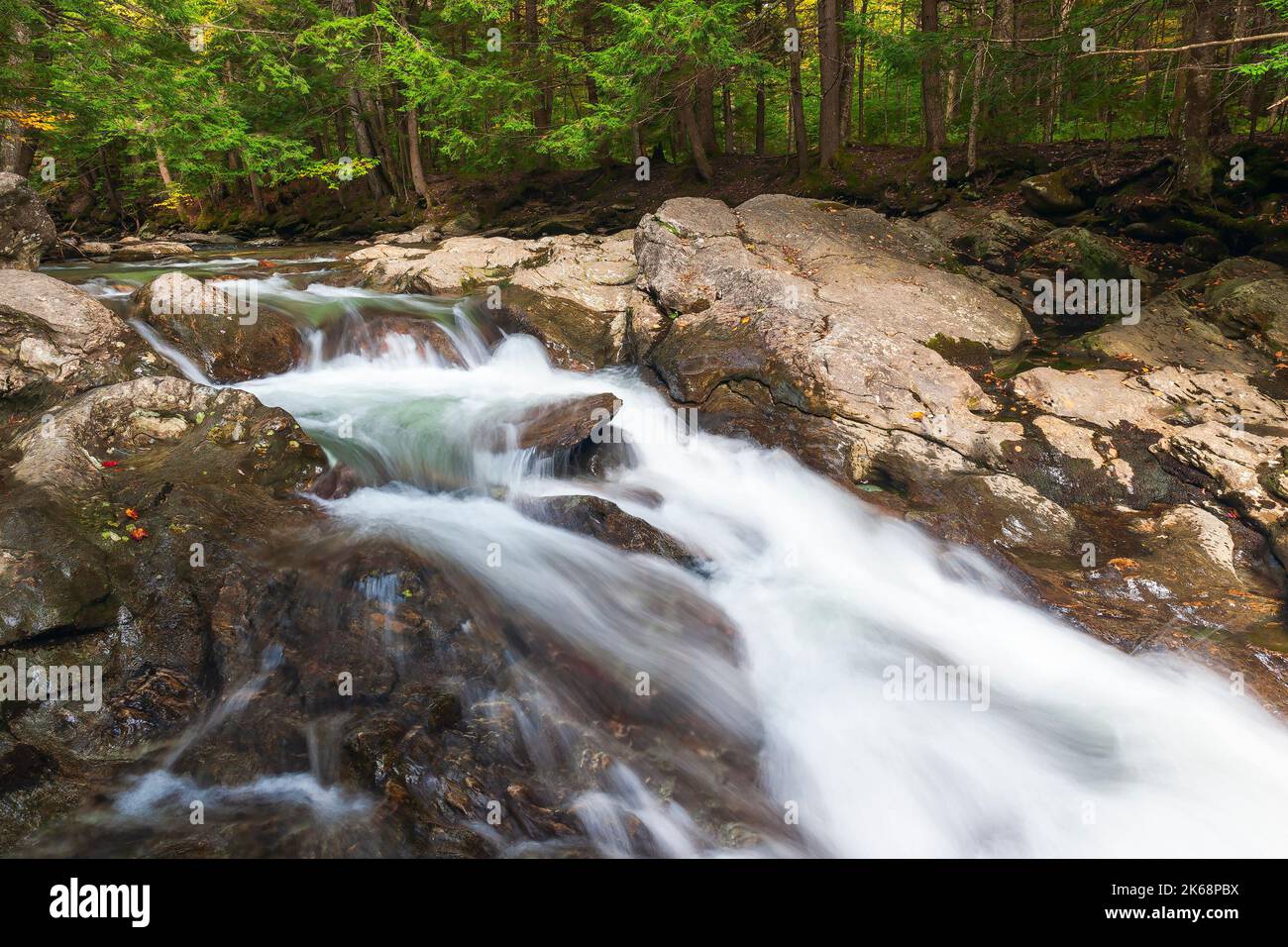 Upper tier of Bingham Falls on Little river. Town of Stowe. Lamoille County. Vermont. USA Stock Photo