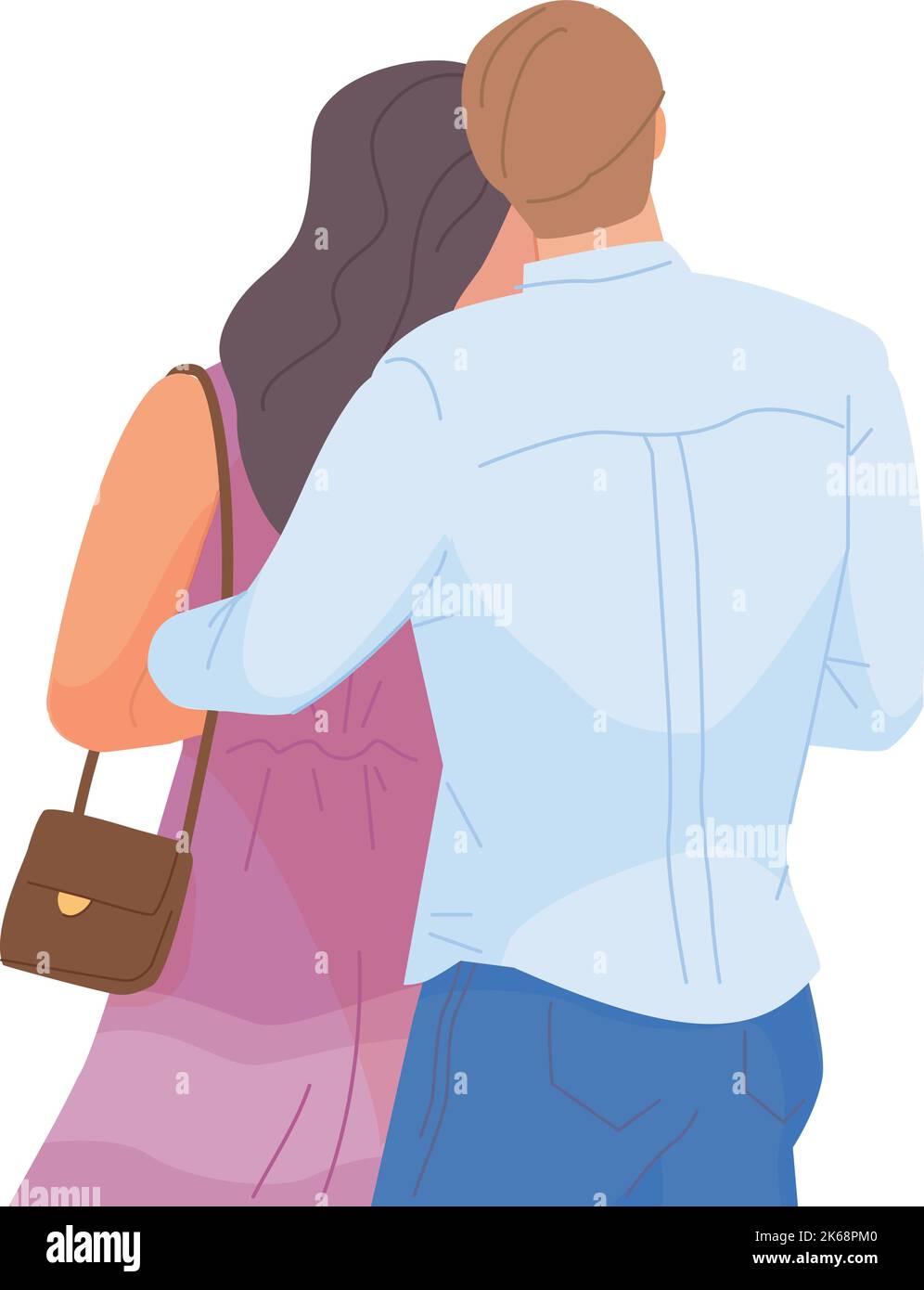 Loving couple rear view. Man and woman hugging isolated on white background Stock Vector